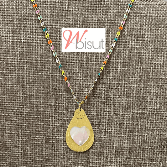 NEON NECKLACE WITH GOLDEN DROP AND MOTHER OF PEARL ICON